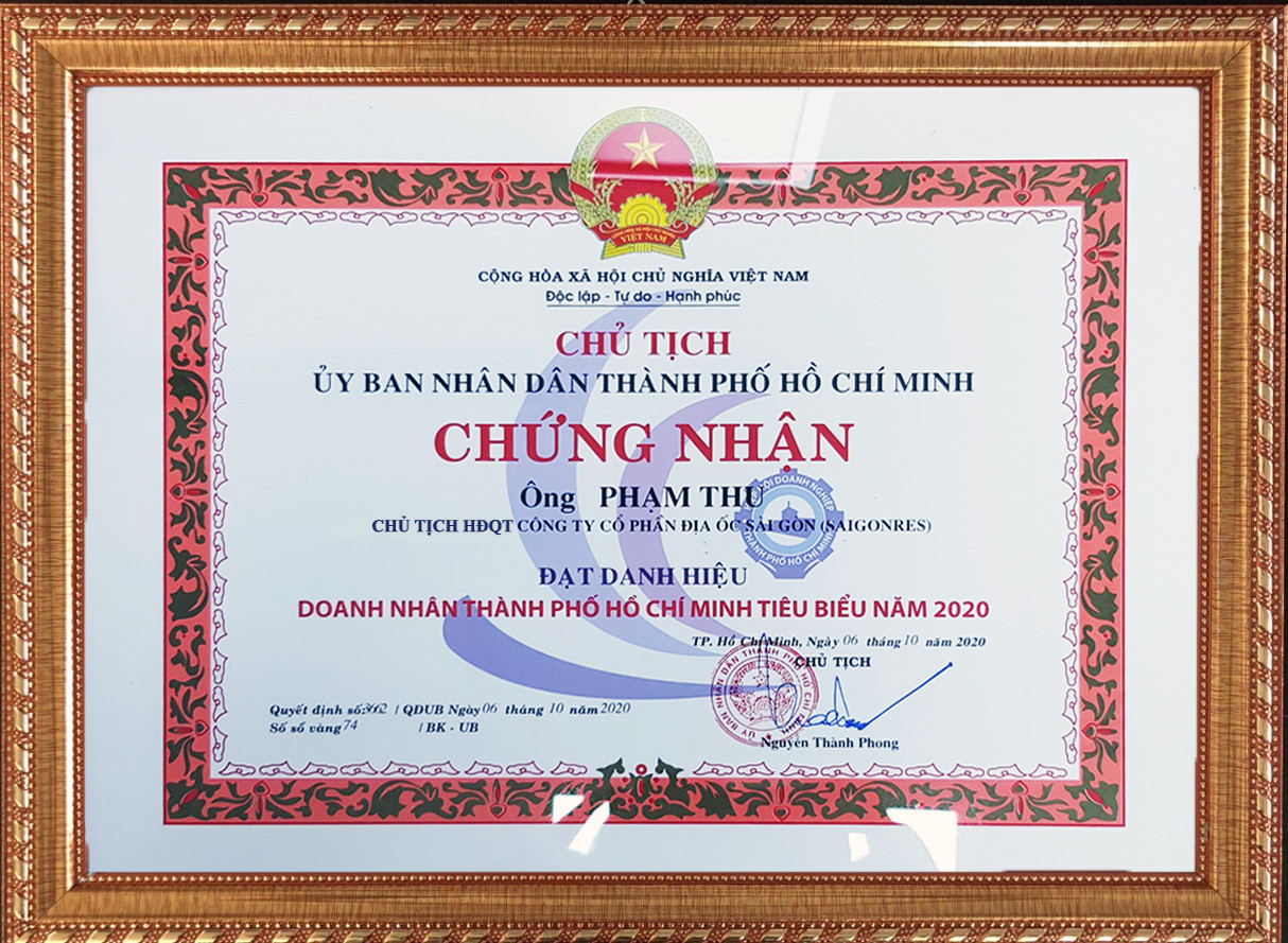 Chủ tịch HĐQT Saigonres Group đạt danh hiệu Doanh nhân TP.HCM tiêu biểu năm 2020